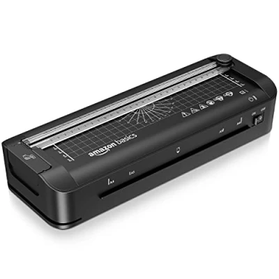 Image of Amazon Basics 3 in 1 A4 Thermal Laminator with Trimming, Punching, Corner Rounding Functions, Includes 10 Pouches, Black