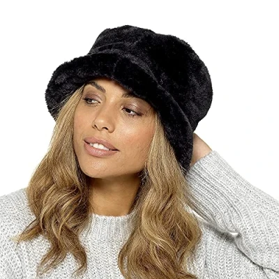 Image of Thingimijigs Ladies Faux Fur Bucket Hat (Black)