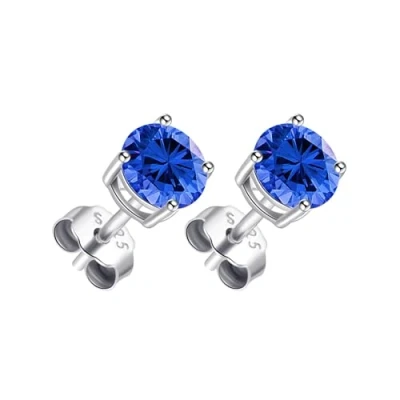 Image of Philip Jones Sterling Silver Dark Blue Earrings Created with Zircondia® Crystals