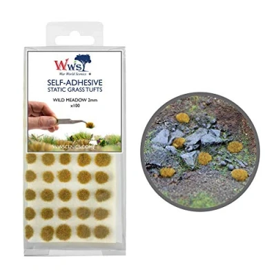 Image of War World Scenics Self Adhesive Static Grass Tufts x 100 Wild Meadow, 2mm Model Railway Wargame Scenery Railroad Modelling Diorama Miniature Hobby Tabletop