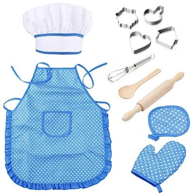 Image of Bebester Kids Chef Set, 11PCS Baking Set Cooking and Hat, Mitt &amp; Utensil for Toddler Dress Up Costume Career Role Play Girls Ages 3+