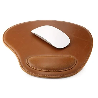 Image of LONDO Leather Oval Mouse Pad with Wrist Rest (Light Brown)