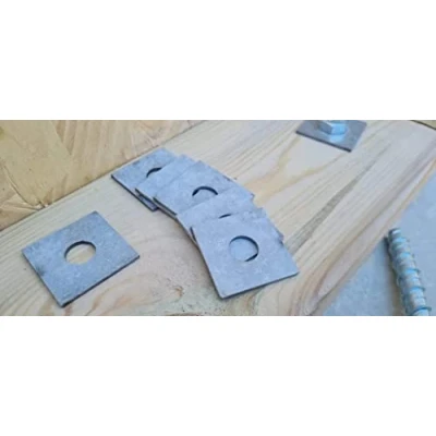 Image of MegaMaxx Timber Wood Constructions Square Washer with Round 11mm Hole Galvanised Heavy Duty Builders Washers for Bolts Pack of 50 (40mm/M12)
