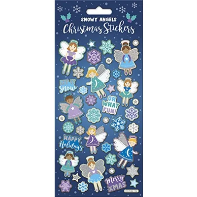 Image of Snowy Angels Sparkly Reusable Christmas Stickers Perfect for Stockings and Decorating Cards Presents on Non Porous Surfaces, Blue