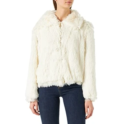 Image of KENDALL &amp; KYLIE Women&#039;s K&amp;K W Fuzzy Hooded Bomber KKW3716101, Off White, L, L