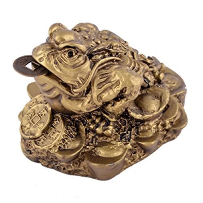 Image of juanxian Feng Shui Money Lucky Oriental Chinese Three Leg I Ching Coin Frog Toad W Free Mxsabrina Red String Bracelet D1032,2.8x2.4x2 in