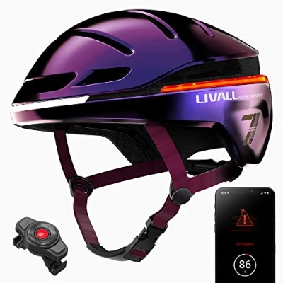 Image of LIVALL EVO21 Smart Cycle Helmet with Lighting, 360 Degree Visibility, Fall Detection and SOS Alert, Ultraviolet, L (58 62cm)