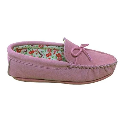 Image of Mokkers Lily Ladies Suede Moccasin Slippers Pink UK 9