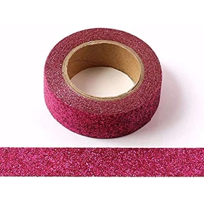 Image of Syntego Glitter Washi Tape Decorative Craft Self Adhesive Stick On Sticky Trim (Fuchsia Pink)