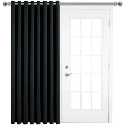 Image of Imperial Rooms Eyelet Blackout Curtains for Bedroom Single Panel 66x84 inch Drop Black Door Super Soft Ring Top Out Thermal Insulated Curtain with Tieback