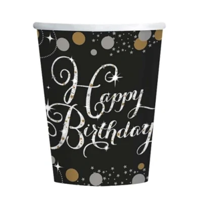 Image of amscan 9900550 66 Gold Sparkling Celebration Happy Birthday Party Paper Cups 8 Pack