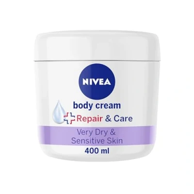 Image of NIVEA Body Repair &amp; Care Cream (400ml Jar), Sensitive Moisturising with DEEP MOISTURE SERUM, Strengthening Formula, for Dry Skin