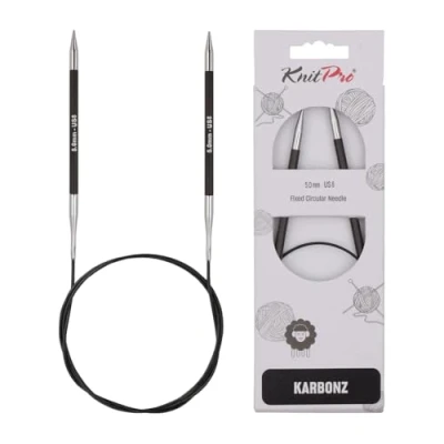 Image of KnitPro KP41211 100 cm x 5 mm Karbonz Fixed Circular Needles, Black and Silver