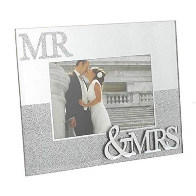 Image of Widdle Celebrations Wedding Day MR &amp; MRS Mirror/Glitter 6&quot;x4&quot; Landscape Photo Frame 3813