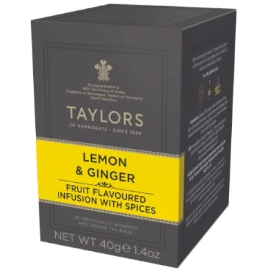 Image of Taylors of Harrogate Naturally Caffeine Free Lemon &amp; Ginger Infusion 6 x 20 Tea Bags (240 Gr)