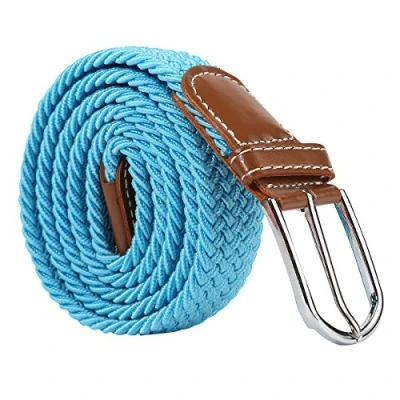 Image of XJSGS Men&#039;s Belt,elasticated belt, Elastic Belt for Men, Multicolor Woven Stretch Belts (Light Blue)