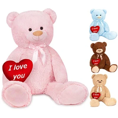 Image of BRUBAKER XXL Teddy Bear 40 Inches (100 Cm) Pink With an I Love You Heart Soft Toy Cuddly