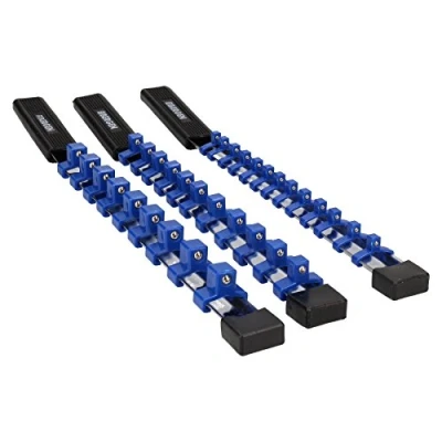 Image of 3pc Socket Storage Holder Organiser Plastic Rails with Handles 1/4 3/8 1/2 Drive