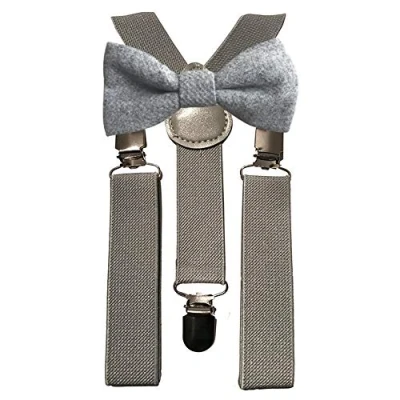 Image of Children&#039;s Kids Boys Wool Pre Tied and Elasticated Bow Tie &amp; Grey Braces Set (Grey) suitable for formalwear, weddings, parties, pageboy outfits