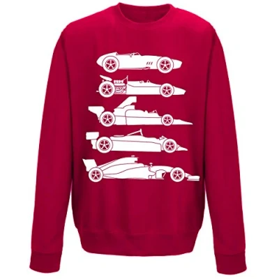 Image of Youth Kids Childrens Evolution of The Formula F Car 1 One Crew Neck Sweatshirt Hot Pink 12 13 Years (XL)
