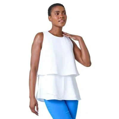 Image of Roman Womens Tiered Sleeveless Vest Top Ivory Size 12 UK