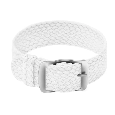 Image of ULLCHRO Nylon Watch Strap Replacement Perlon Braided Woven Band NATO Men Women 14mm, 16mm, 18mm, 20mm, 22mm Bracelet with Stainless Steel Silver Buckle (18mm, White)