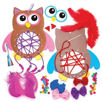 Image of Baker Ross AW855 Owl Dreamcatcher Kits, Arts and Crafts for Kids (Pack of 4), Assorted