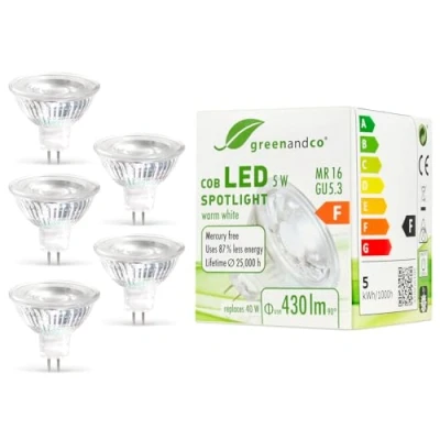 Image of greenandco® MR16/GU5.3 LED spot light, GU5.3, 5.00 wattsW, 12.00 voltsV
