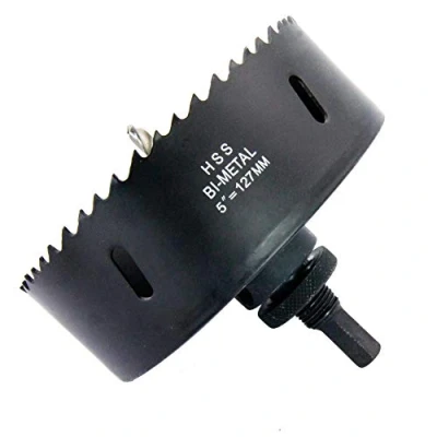 Image of 5inch Hole Saw LAIWEI Bi Metal 127mm with Heavy Duty Mandrel, HSS Cutter for Pipe, Wood, Sheet Metal, etc. 2 locking pins make the tool stronger and drilling easier