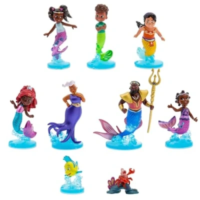 Image of Disney Store Official Junior’s Ariel Deluxe Figurine Playset, 9 Pc., 10cm/3.9, Kids Mermaid Toy Figure Set Includes Doll Ursula, King Triton, Sebastian, Flounder and more