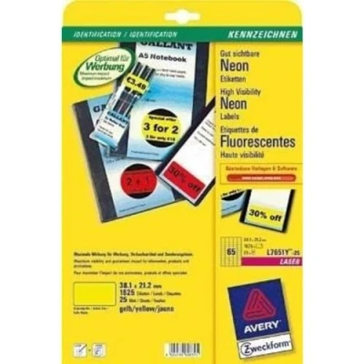 Image of Avery Zweckform L7263R 25 neon Labels 1.650 Stück, 38,1 x 21,2 mm Yellow