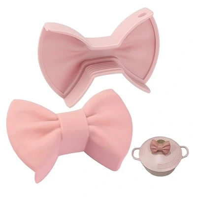 Image of silicone Oven Gloves Cooking Pinch Grips Mitts Bow Tie Heat Resistant Kitchen pot holder for Baking 1Pair Pink,