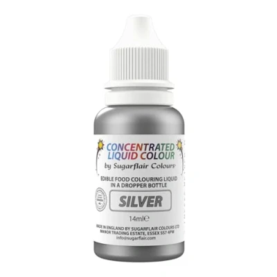 Image of Sugarflair Silver Liquid Food Colouring Droplet For Painting By Mixing With Rejuvenator Spirit 14ml