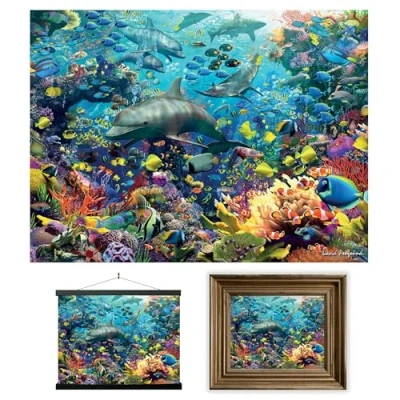 Image of 3D LiveLife Lenticular wall Art Prints Dolphin Delight from Deluxebase. Unframed Ocean Poster. A perfect filler. Original artwork licensed renowned artist, David Penfound