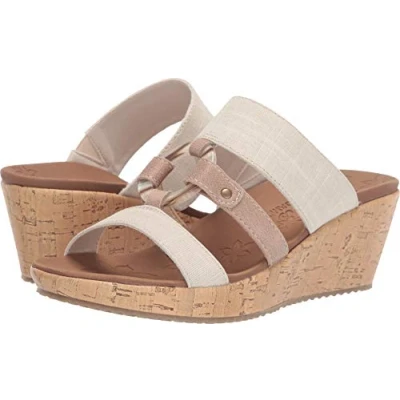 Image of Skechers Women&#039;s Beverlee sail Away Wedge Sandal, Natural, 5 UK