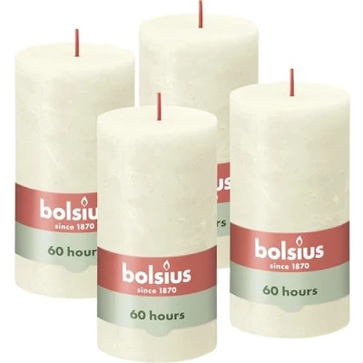 Image of Bolsius Rustic Pillar Candle Ivory Pack of 4 Long Burning Time 60 Hours Household Interior Decoration Unscented Natural Vegan Wax No Palm Oil 130 x 70 mm