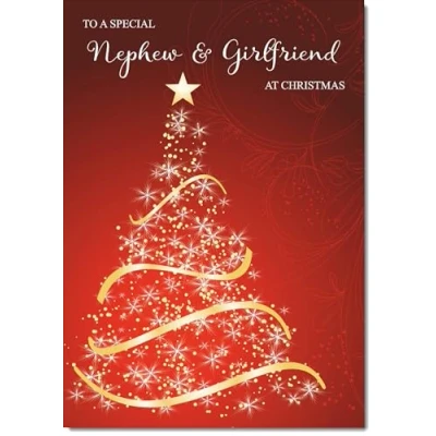 Image of doodlecards Nephew &amp; Girlfriend Christmas Card Red Abstract Tree Medium Size with Plain Envelope