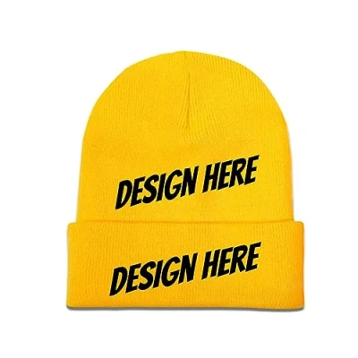 Image of Winter Beanie Hats Your Logo Mens Womens Unisex Yellow