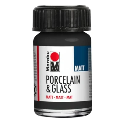 Image of Marabu Porcelain Ceramic And Glass Matt Paint, Black 15ml, Painting Stamping, Waterbased, Washable, Dishwasher Safe