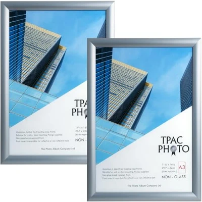Image of ThePhotoAlbumCo Snap A3 (30x42cm) Silver Frame Pack of 2 Acrylic (Non Glass) Front TPAC SNAPA3S 2PK