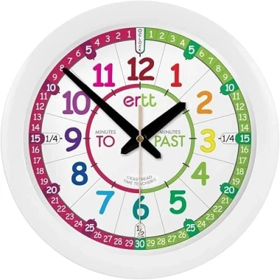Image of ertt EasyRead Time Teacher Kids Wall Clock Learn The Children&#039;s Clocks Teaching For Children Classroom, Bedroom, Home schooling Learning With Rainbow Face (29cm)