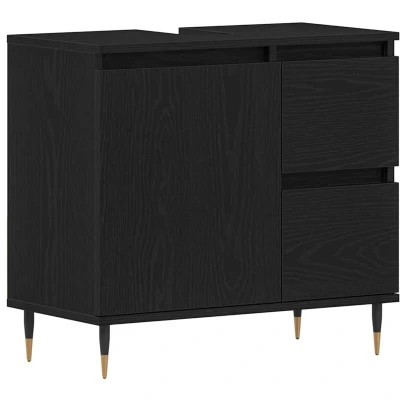 Image of vidaXL Bathroom Sink Cabinet Black Oak 65x33x60 cm Engineered Wood