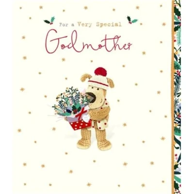 Image of Boofle For A Very Special Godmother Cute Floral Christmas Greeting Card