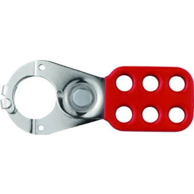 Image of ABUS 33551 1 inch Steel Lock Off Tag Out Hasp with Shackle Clearance and Clamp Red