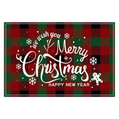 Image of Table Mats Set Of 8 Christmas Grid Mat Flax Place Heat Resistant Proof Placemats Stain Non Slip Waterproof Dinner Decor