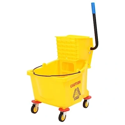 Image of vidaXL Mop Bucket with Wheels and Removable Wringer Multipurpose Cleaning Accessory Large Capacity Impact Resistant Polypropylene Yellow