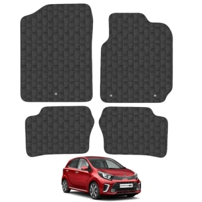 Image of 5mm Rubber Car Mats Compatible With Kia Picanto (2017+) Tailored Fit Floor Set Accessory Custom Anti Slip Backing Heavy Duty Waterproof Easy Clean Durable All Weather Full Coverage