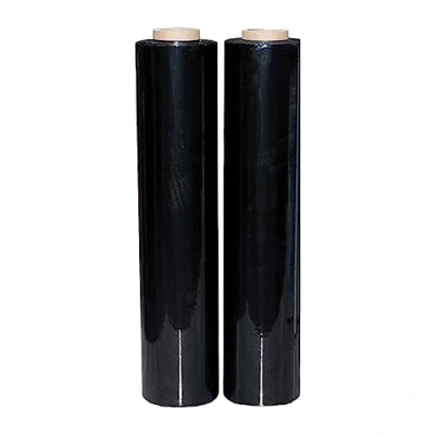 Image of JeeJaan® 2 Rolls Black Pallet Wrap 400mm x 250m, Non Extended, 20mu Strong Stretch Shrink Cling Film Ideal for Wrapping Warehouse, Moving House &amp; Furniture