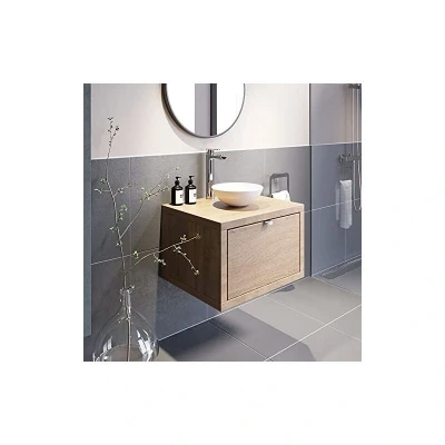 Image of Vitusso® 600mm Bathroom Vanity Unit Countertop Basin Sink Wall Hung Drawer Storage Furniture Oak Wood, Morlaix White