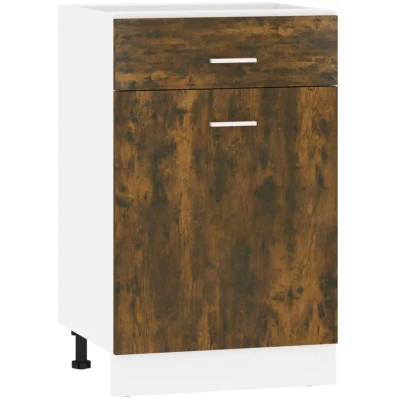 Image of vidaXL Drawer Bottom Cabinet in Smoked Oak Engineered Wood Kitchen Storage Solution with 1 and 2 Compartments Dimensions: 50x46x81.5 cm